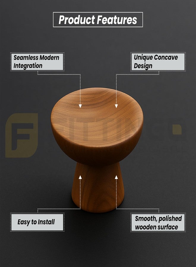 FITTINGO Teak Wood Centre Curv Design Drawer Knobs/Handle for Cabinet & Handle/Door Knobs/Wooden Knob for Drawer (1.5 Inch) Pack of 4 - Image 3